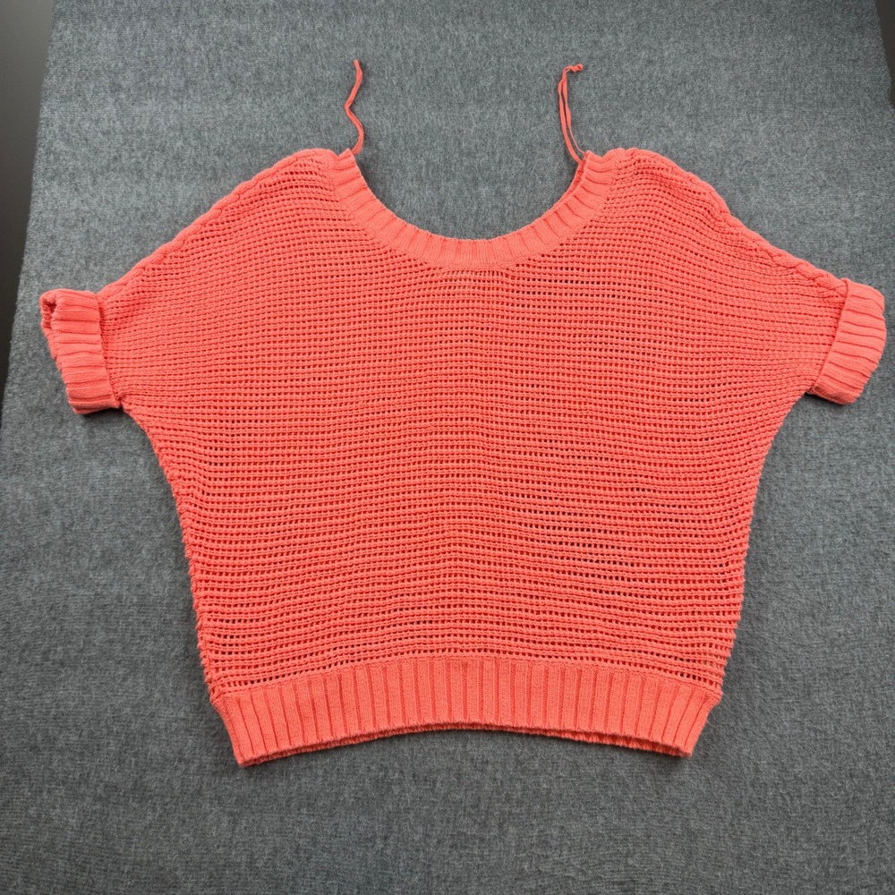 American Eagle Outfitters Sweater Womens Medium Coral Open Knit Short Sleeve Top